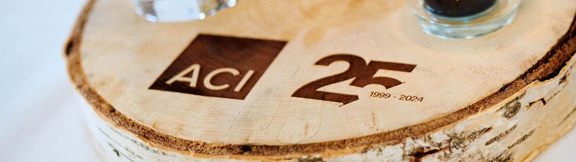 Laser engraving on a wooden log