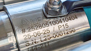 Hose lines with laser-marked stainless steel fittings