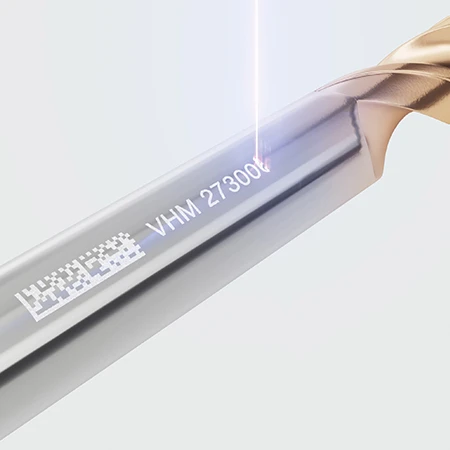 Laser beam generates DMC and serial number on shaft tool
