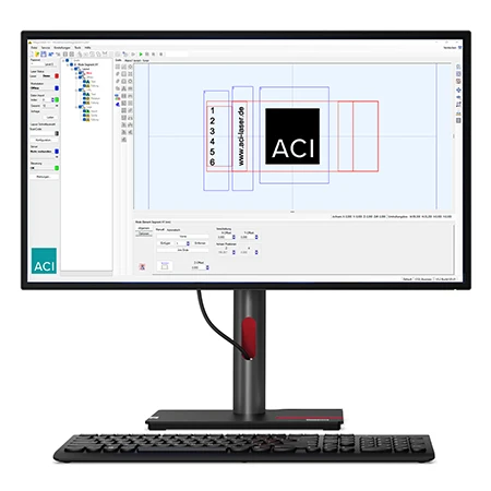 Desktop PC with laser software User interface of laser software Magic Mark V3 from ACI