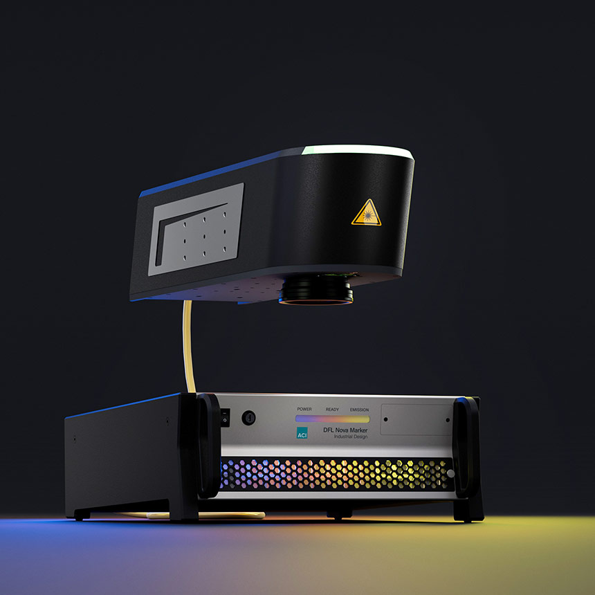 DFL Nova Marker Faserlasersystem aus der Business Fiber UV-Serie im Industriedesign