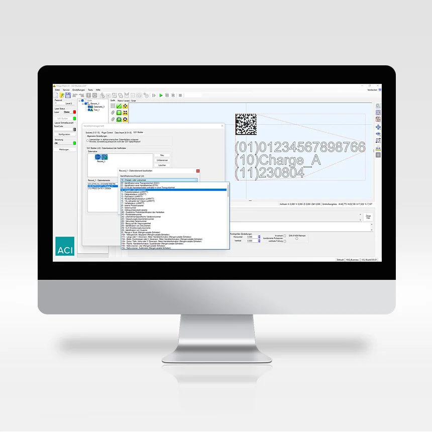 PC monitor with user interface of Magic Mark laser software
