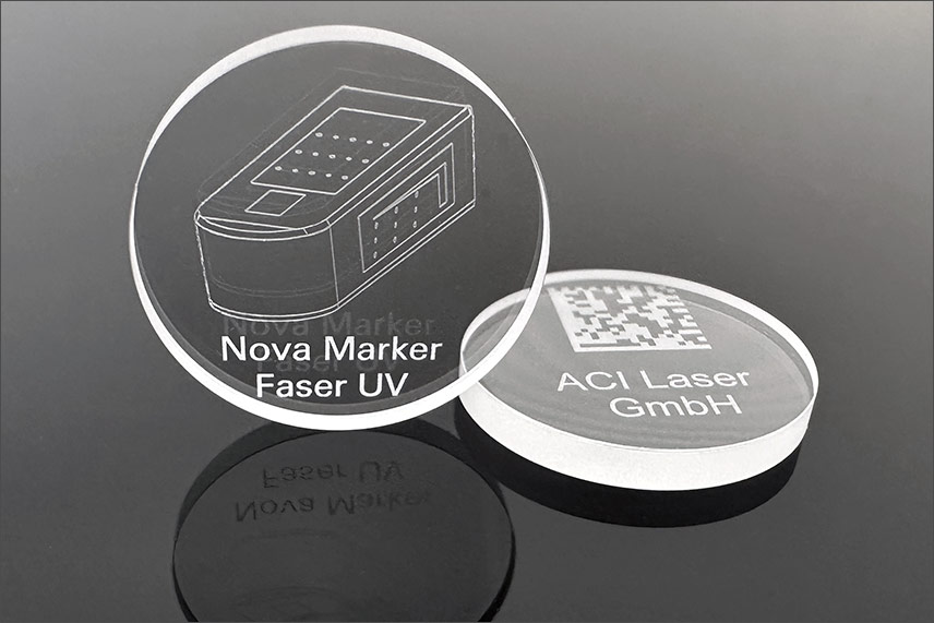 Laser engraving on glass with UV laser DFL Nova Marker from ACI
