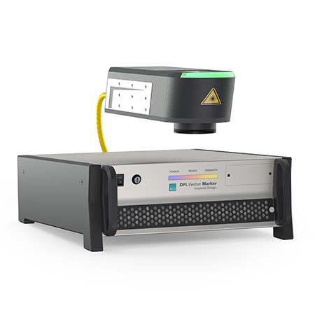 Laser marking system consisting of a laser head and a power supply unit
